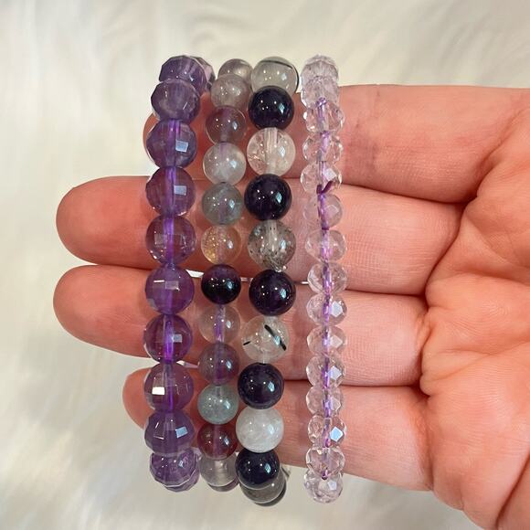 Crystal Bracelet Stack | Amethyst, Clear Quartz, Fluorite & Black Tourmaline - Picture 2 of 3
